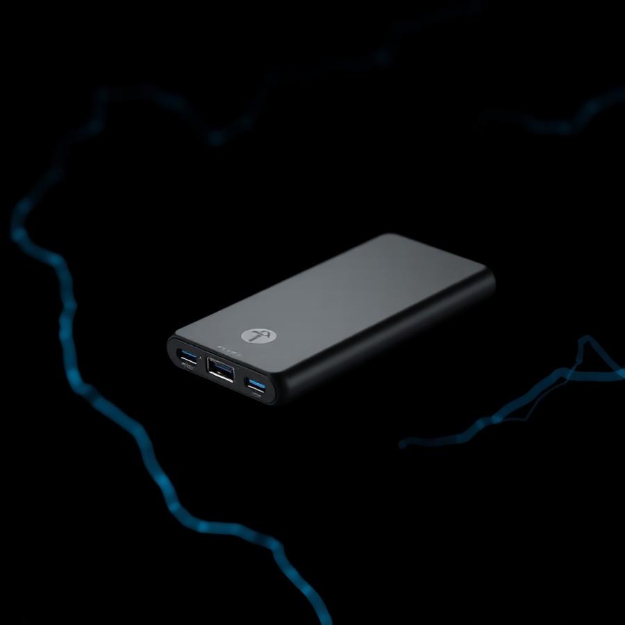Vault 20K power bank with energy arcs travelling around it